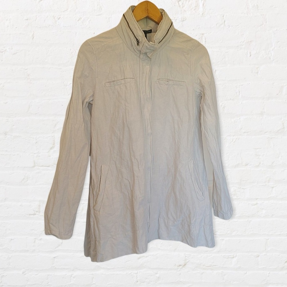 Eileen Fisher Jacket Rumpled Organic Cotton Blend M Medium zip hooded A Line - Picture 10 of 14